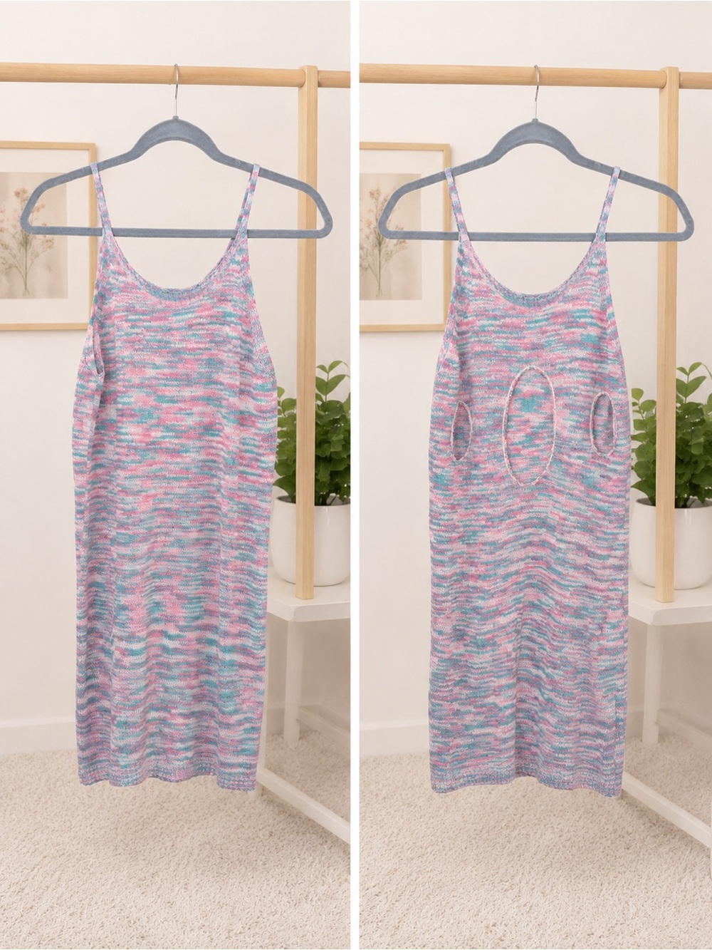 SHEIN Multicolor Pastel Knit Mini Dress - Pink Blue and White
